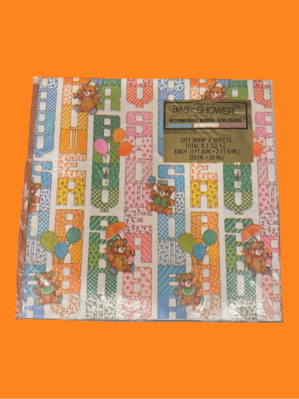 Vintage 1970s Baby Shower Wrapping Paper